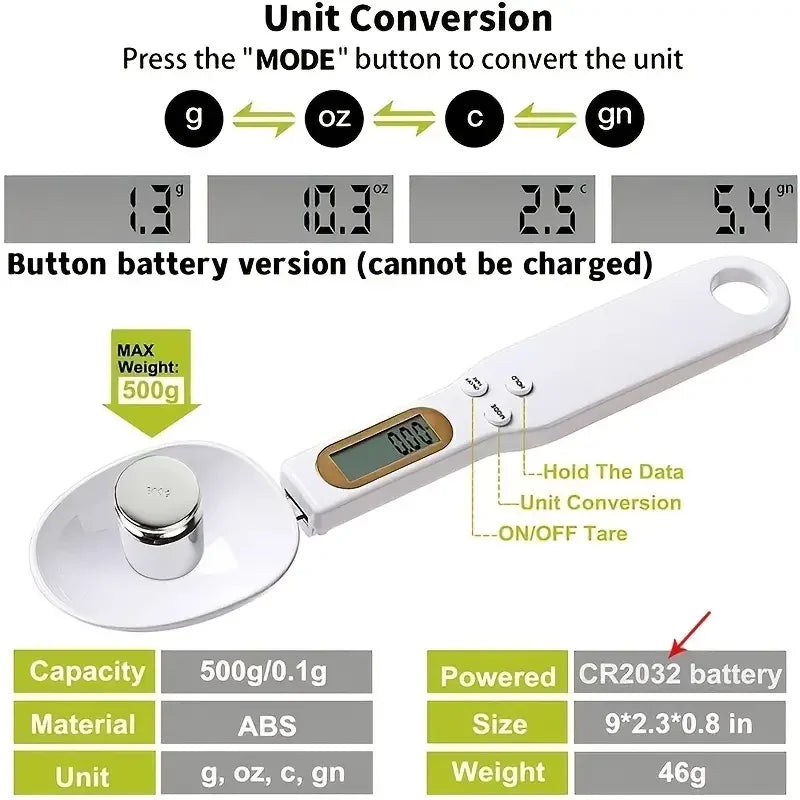 Mini Spoon Scale | Digital Kitchen Scale with LCD Display (0.1–500g)